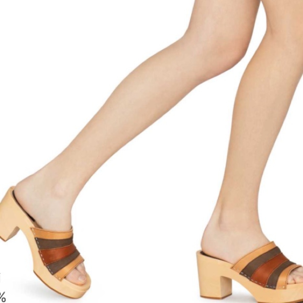 SWEDISH HASBEENS Anki Platform Heel Coloured/Nubuck Leather: Brown| Sz 35